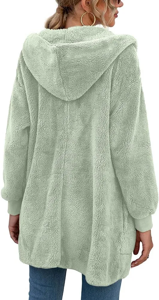LONGYUAN Womens Jacket Winter Coats Hooded Cardigan Fleece Sweaters