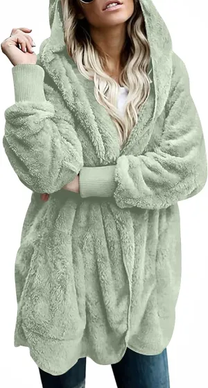 LONGYUAN Womens Jacket Winter Coats Hooded Cardigan Fleece Sweaters