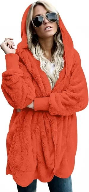 LONGYUAN Womens Jacket Winter Coats Hooded Cardigan Fleece Sweaters