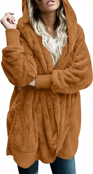 LONGYUAN Womens Jacket Winter Coats Hooded Cardigan Fleece Sweaters