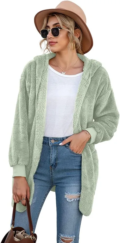 LONGYUAN Womens Jacket Winter Coats Hooded Cardigan Fleece Sweaters