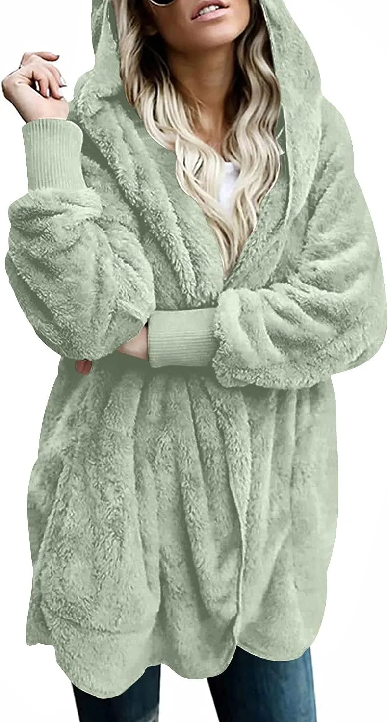 LONGYUAN Womens Jacket Winter Coats Hooded Cardigan Fleece Sweaters