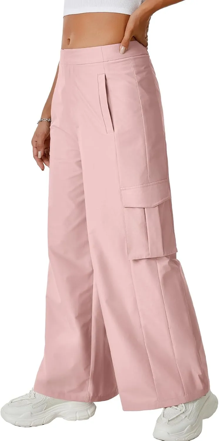 LYANER Women's Cargo Wide Leg High Waist Casual with Pockets Pants Trousers