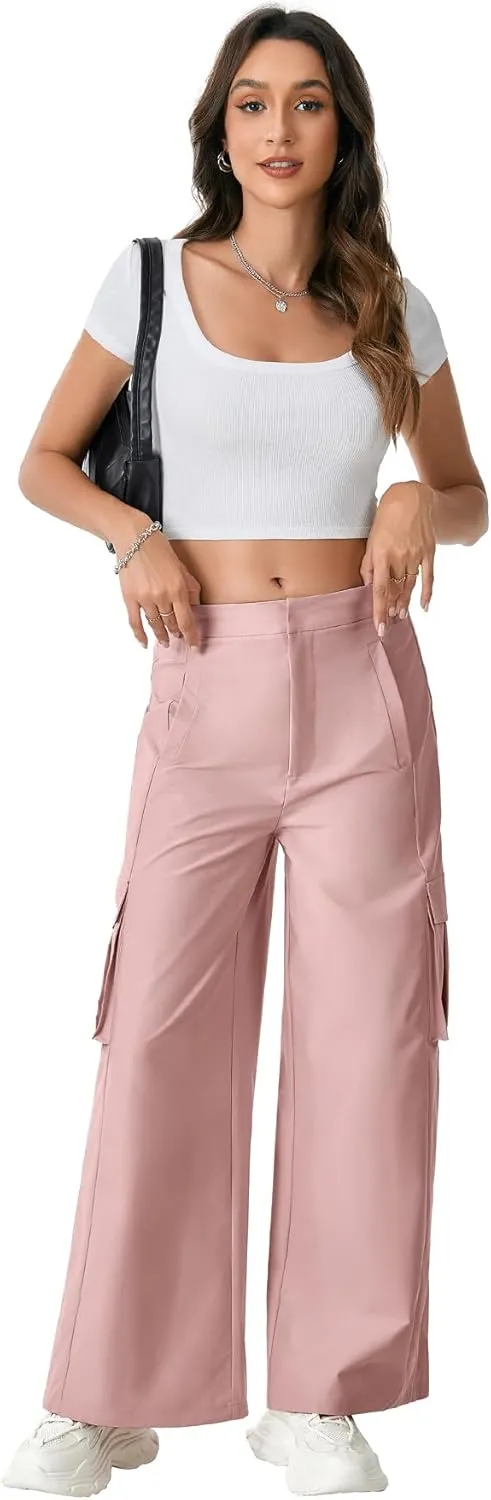 LYANER Women's Cargo Wide Leg High Waist Casual with Pockets Pants Trousers