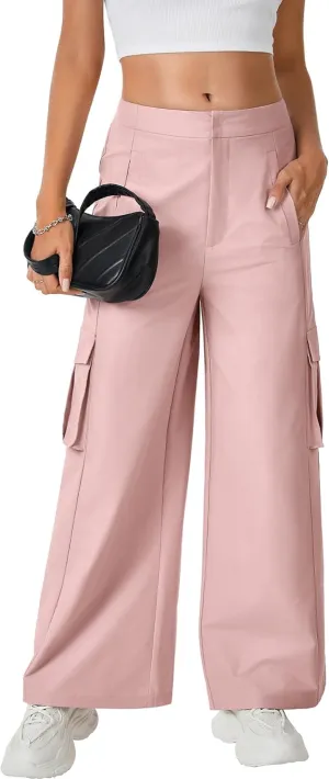 LYANER Women's Cargo Wide Leg High Waist Casual with Pockets Pants Trousers
