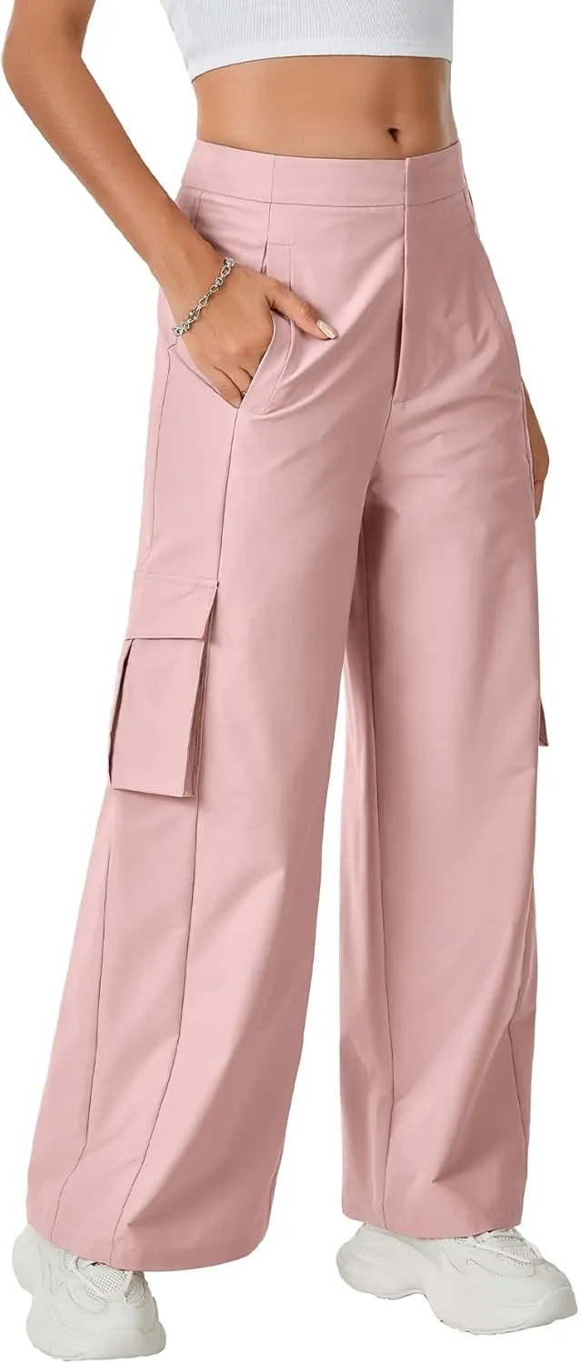 LYANER Women's Cargo Wide Leg High Waist Casual with Pockets Pants Trousers