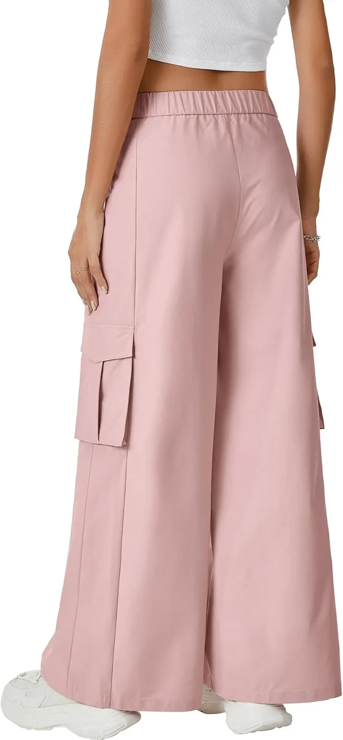 LYANER Women's Cargo Wide Leg High Waist Casual with Pockets Pants Trousers