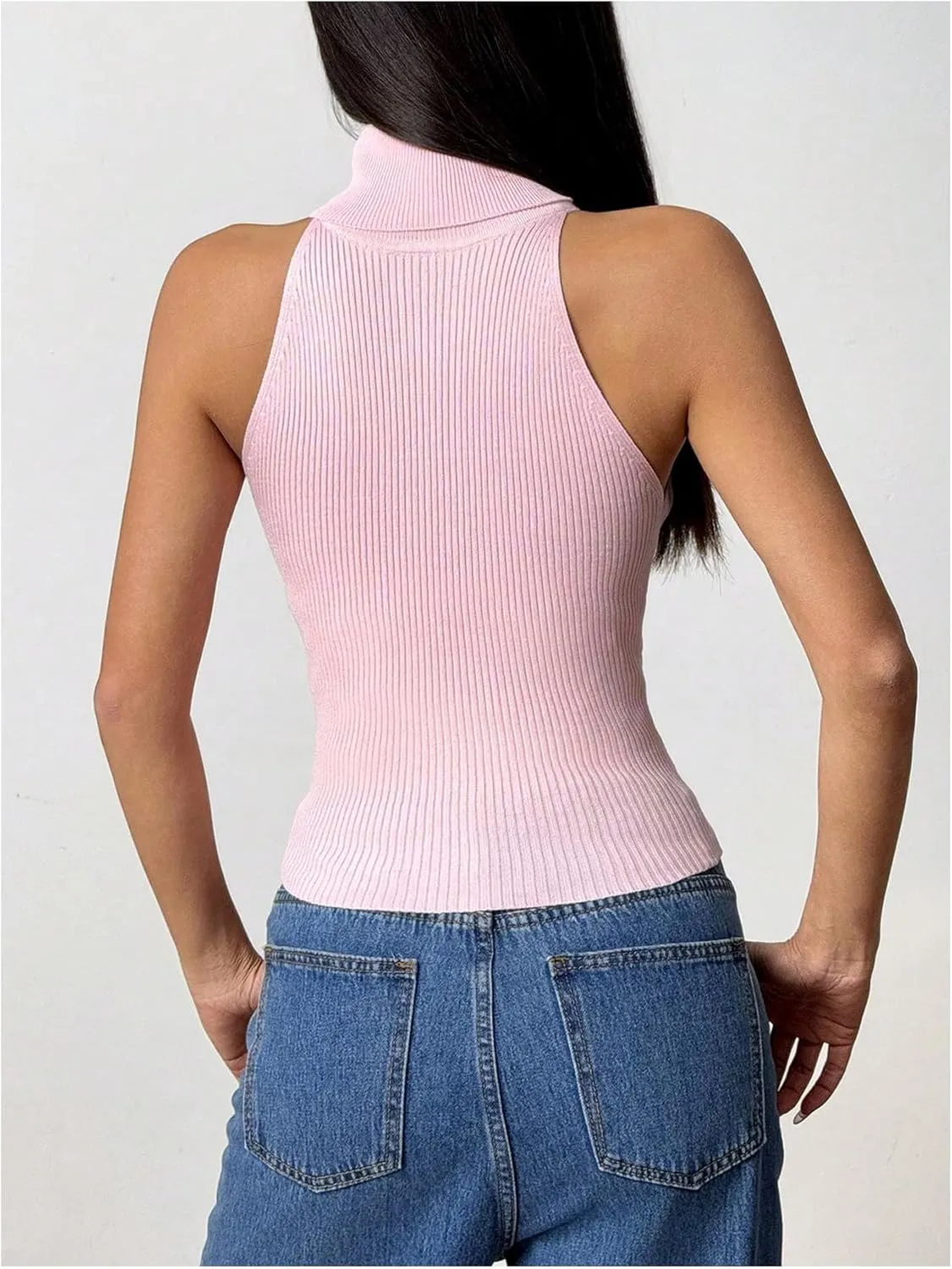 MakeMeChic Women's Turtleneck Halter Sleeveless Sweater Stretchy Knit Tank Crop Tops