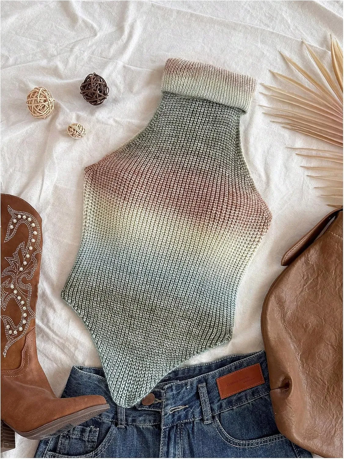 MakeMeChic Women's Turtleneck Halter Sleeveless Sweater Stretchy Knit Tank Crop Tops