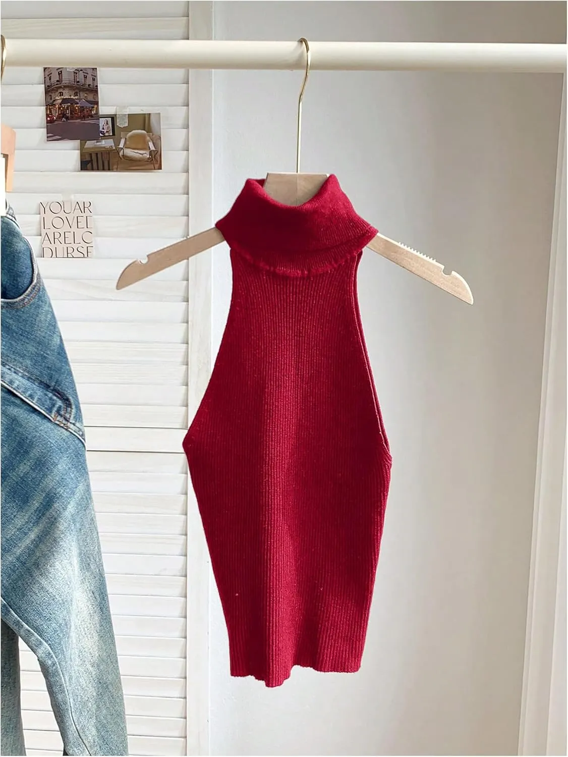 MakeMeChic Women's Turtleneck Halter Sleeveless Sweater Stretchy Knit Tank Crop Tops