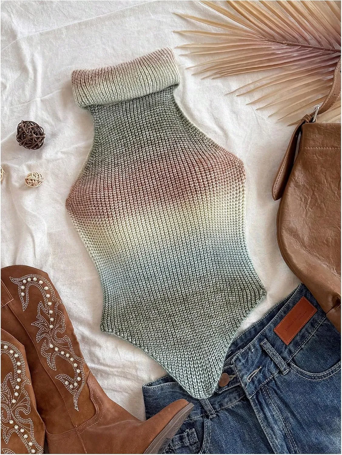 MakeMeChic Women's Turtleneck Halter Sleeveless Sweater Stretchy Knit Tank Crop Tops
