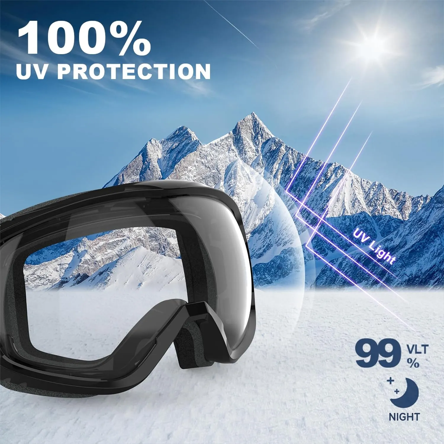 Masque de Ski, Lunette de Ski pour Homme Femme Adulte - Anti-bue, Anti-UV Photochromique Lentille Sphrique - Fitnessterapy