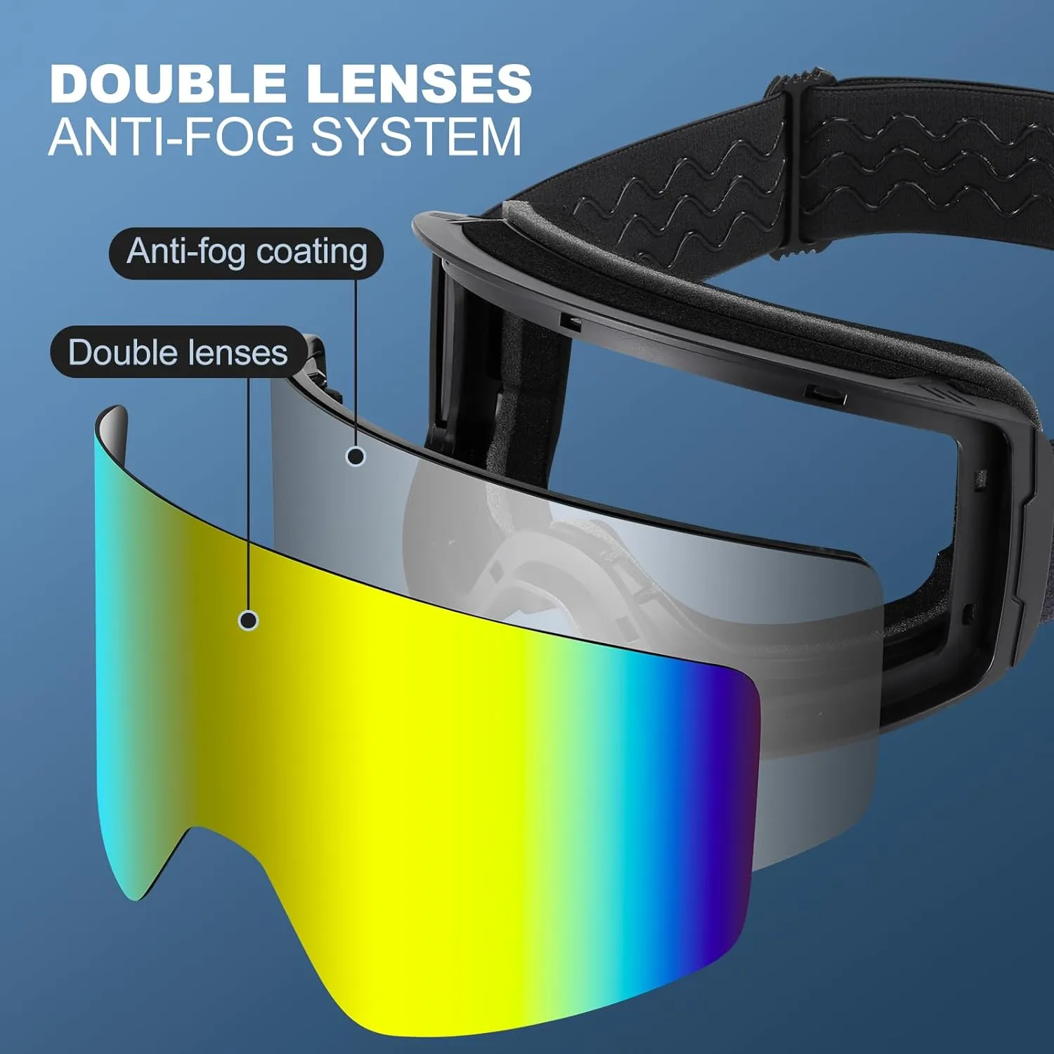 Masque de Ski Lunettes de Snowboard Cylindriques | Anti-UV400 Anti-Bue Coupe-Vent | Homme Femme Adolescent | Fitnessterapy