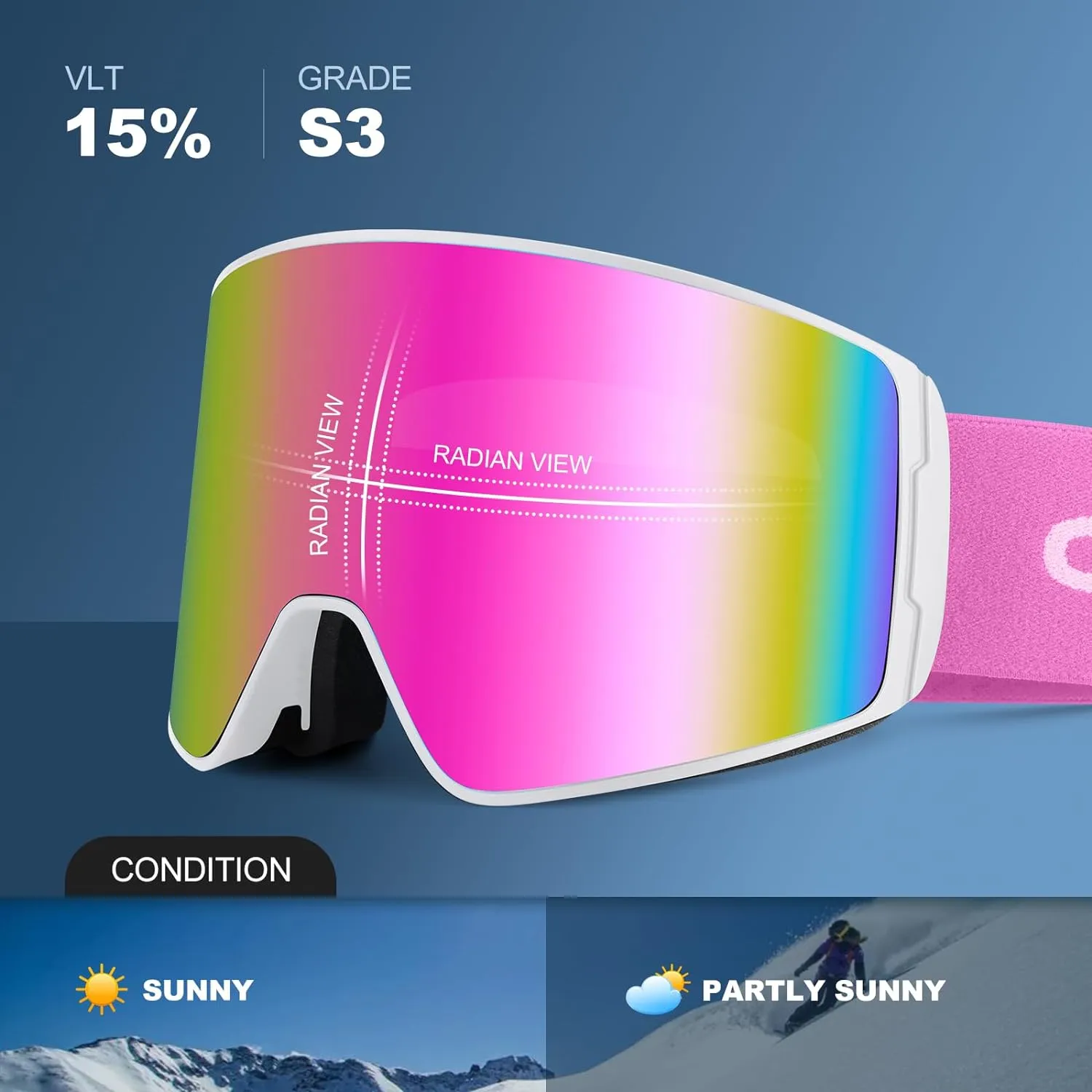 Masque de Ski Lunettes de Snowboard Cylindriques | Anti-UV400 Anti-Bue Coupe-Vent | Homme Femme Adolescent | Fitnessterapy