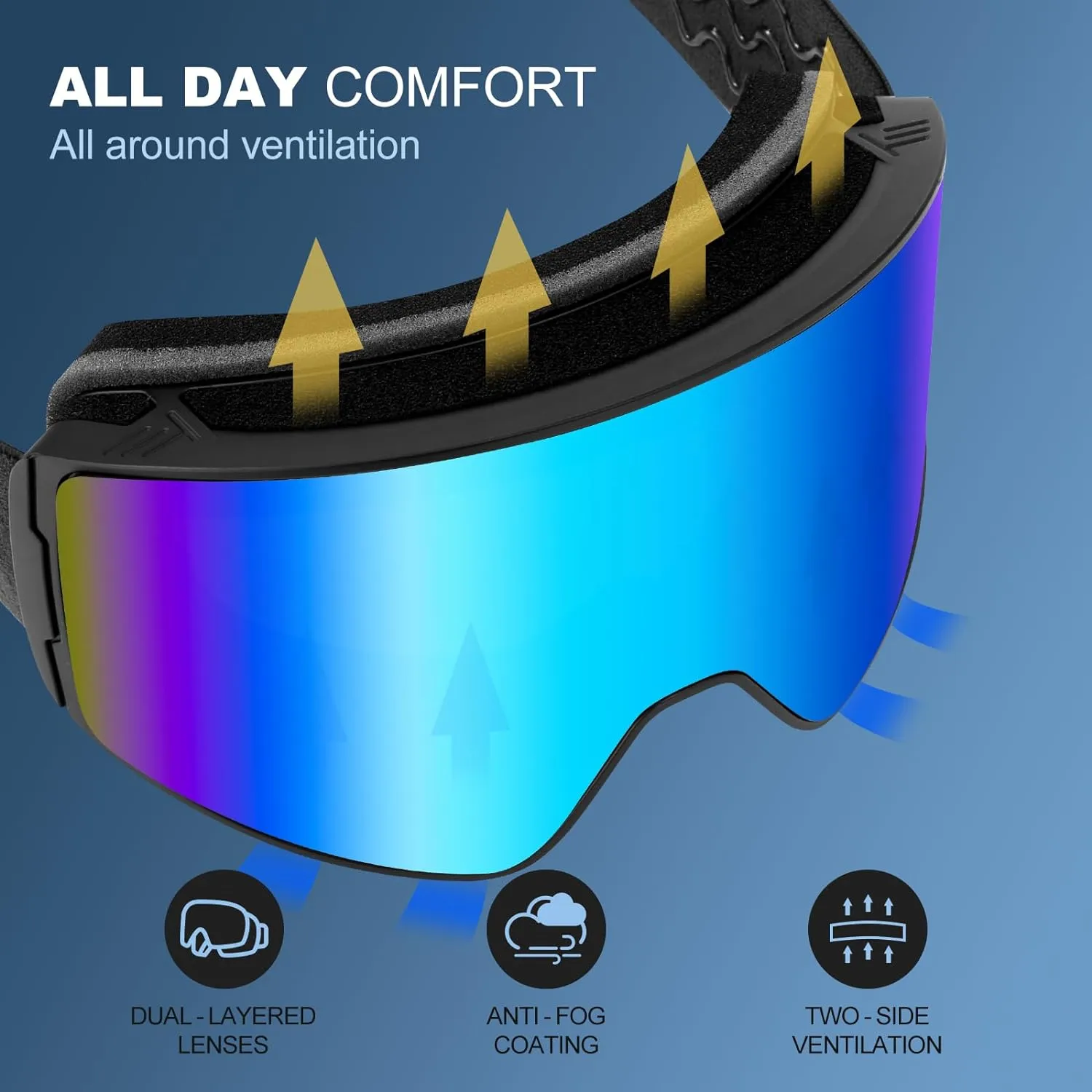 Masque de Ski Lunettes de Snowboard Cylindriques | Anti-UV400 Anti-Bue Coupe-Vent | Homme Femme Adolescent | Fitnessterapy