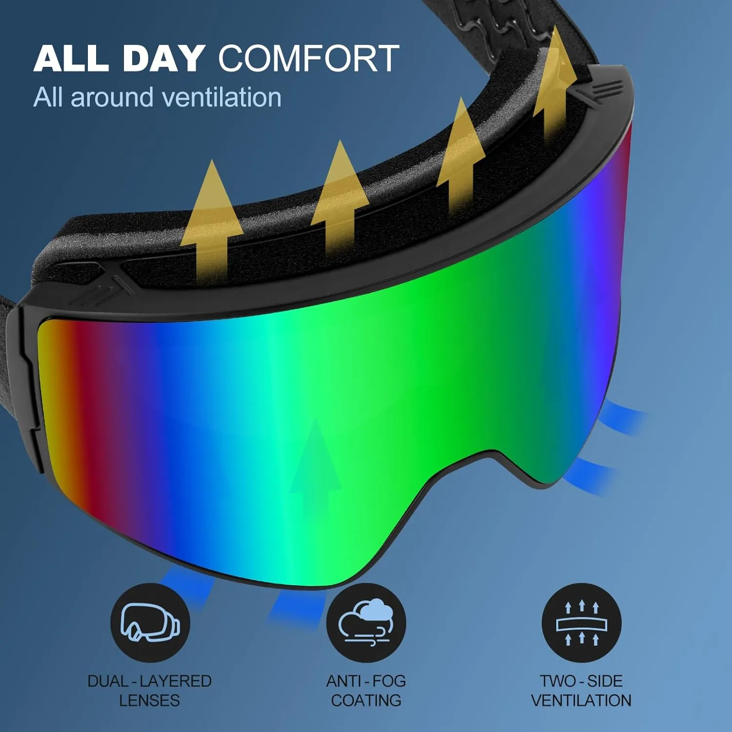Masque de Ski Lunettes de Snowboard Cylindriques | Anti-UV400 Anti-Bue Coupe-Vent | Homme Femme Adolescent | Fitnessterapy