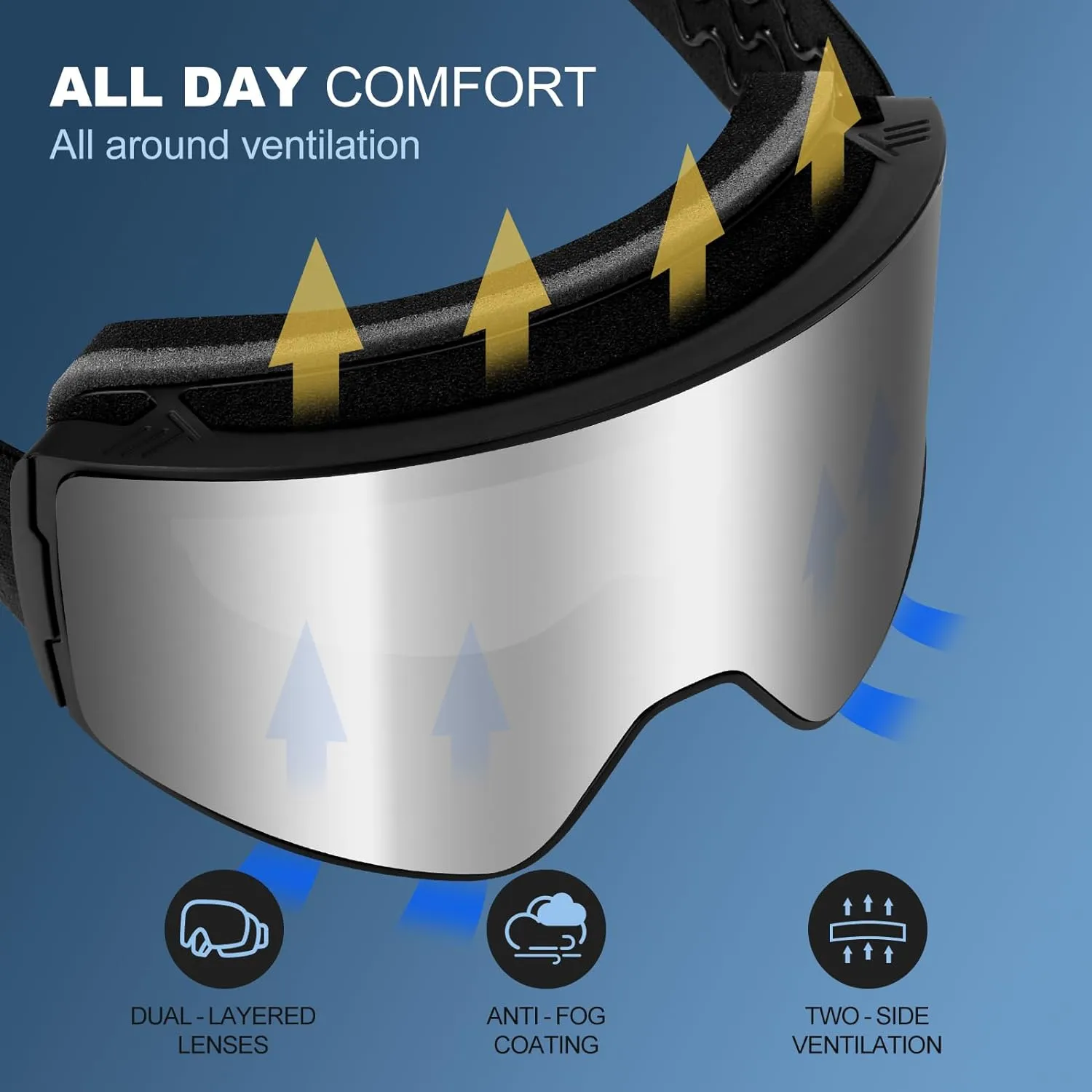 Masque de Ski Lunettes de Snowboard Cylindriques | Anti-UV400 Anti-Bue Coupe-Vent | Homme Femme Adolescent | Fitnessterapy