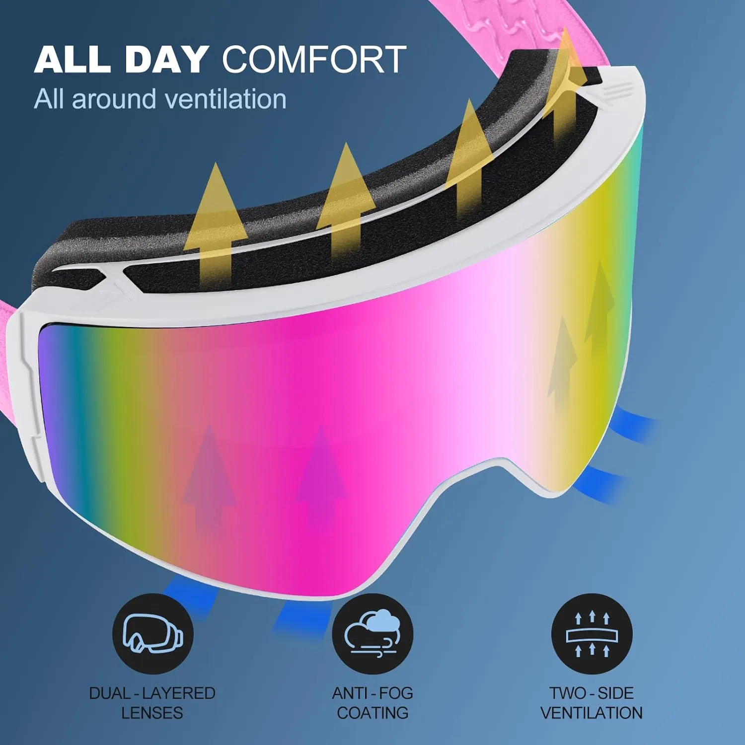 Masque de Ski Lunettes de Snowboard Cylindriques | Anti-UV400 Anti-Bue Coupe-Vent | Homme Femme Adolescent | Fitnessterapy