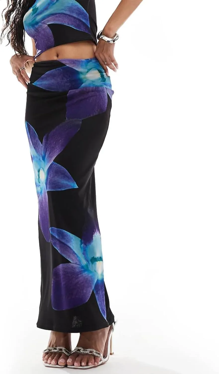 Meiweileya Womens Y2k Ruffle Tank Top Maxi Skirt 2 Piece Sets Silk Floral Crop Sleeveless Dress Going Out Cocktail Club