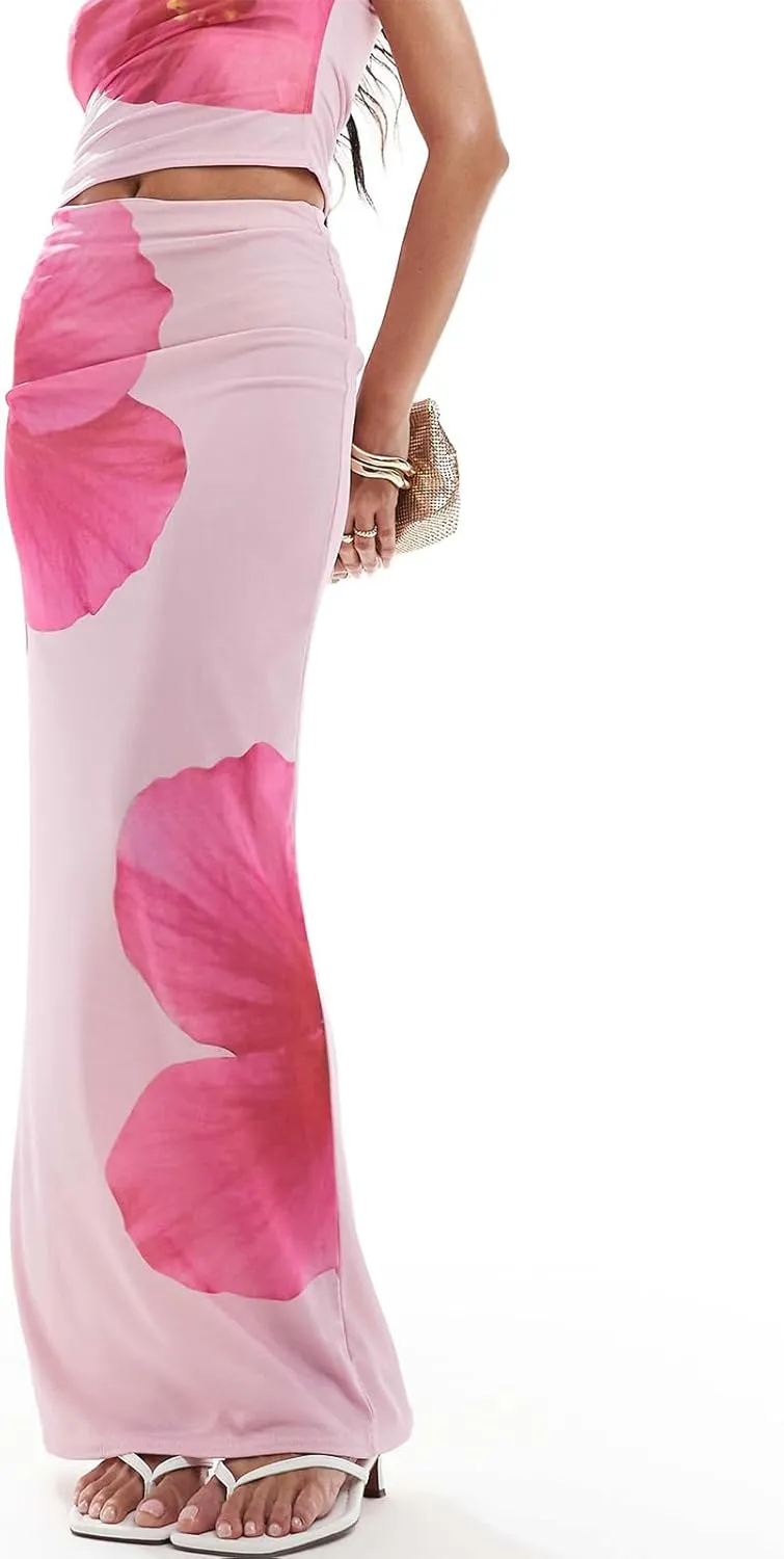 Meiweileya Womens Y2k Ruffle Tank Top Maxi Skirt 2 Piece Sets Silk Floral Crop Sleeveless Dress Going Out Cocktail Club