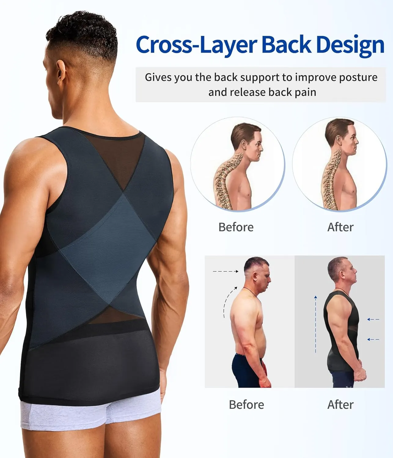 Mens Compression Shirt Slimming Body Shaper Vest Sleeveless Undershirt Tank Top Tummy Control Shapewear for Men