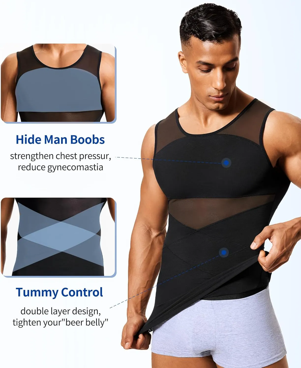 Mens Compression Shirt Slimming Body Shaper Vest Sleeveless Undershirt Tank Top Tummy Control Shapewear for Men