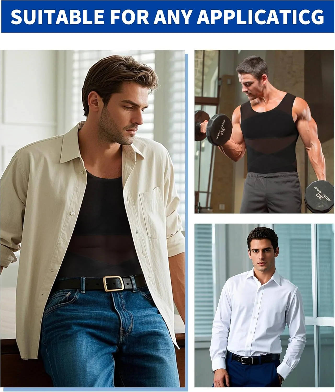 Mens Compression Shirt Slimming Body Shaper Vest Sleeveless Undershirt Tank Top Tummy Control Shapewear for Men