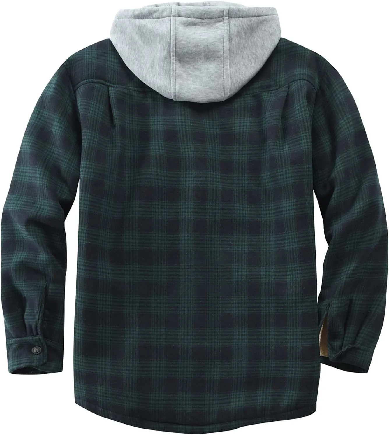 Men's Cotton Plaid Shirts Jacket Fleece Lined Flannel Shirts Sherpa Button Down Jackets with Hood for Men