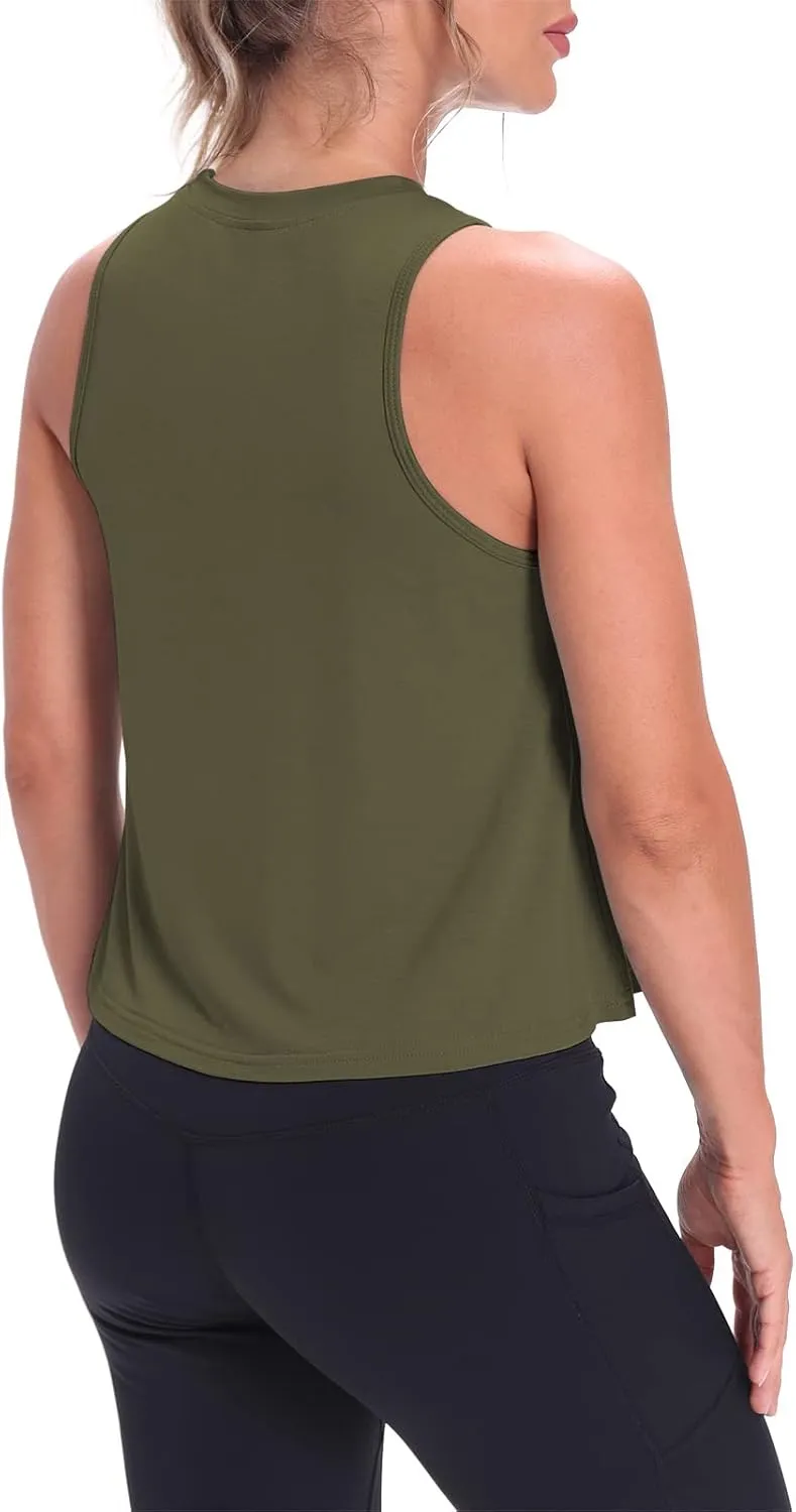 Mippo Crop Tops for Women Womens Workout Tops Flowy Cropped Tank Tops Athletic Shirts