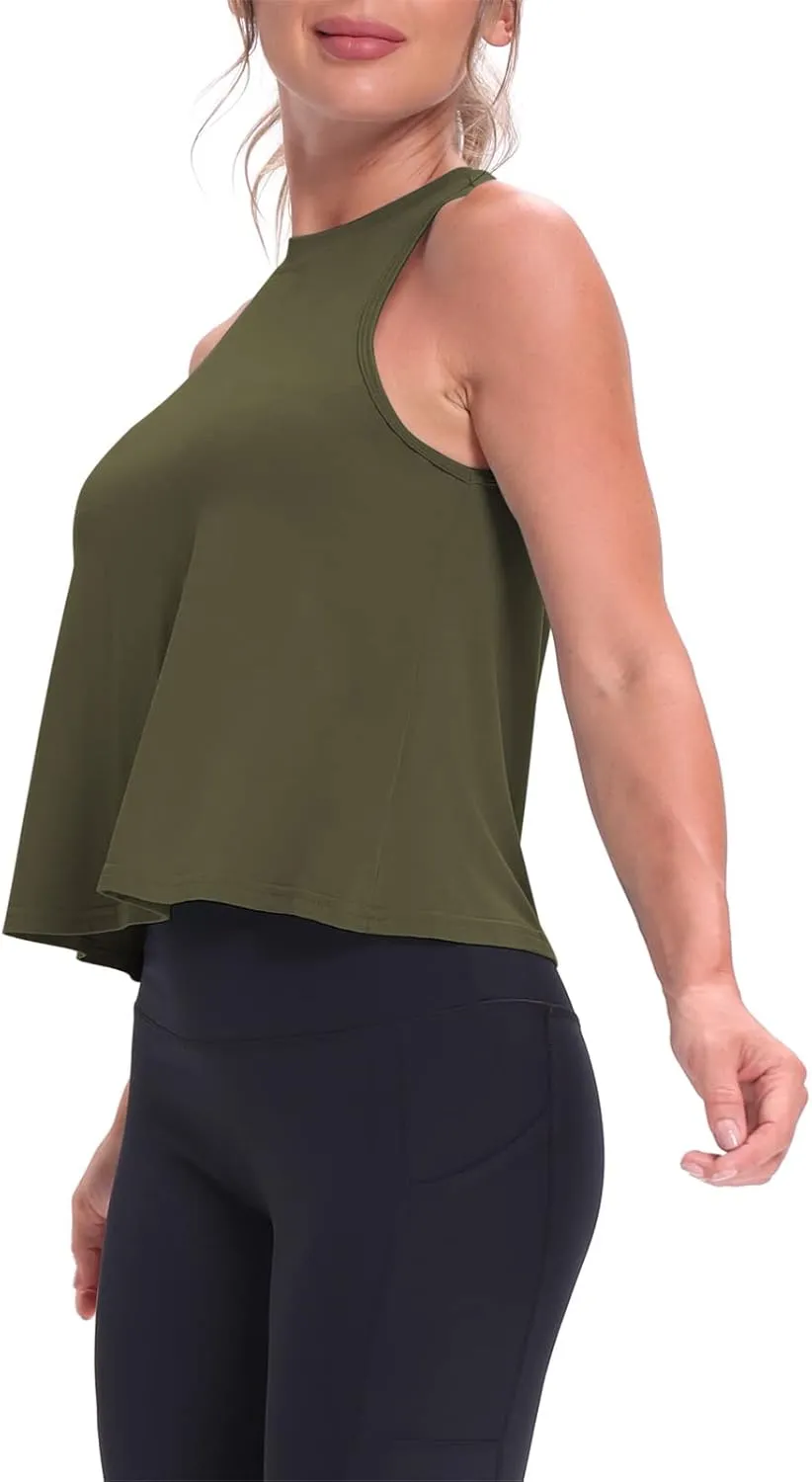 Mippo Crop Tops for Women Womens Workout Tops Flowy Cropped Tank Tops Athletic Shirts