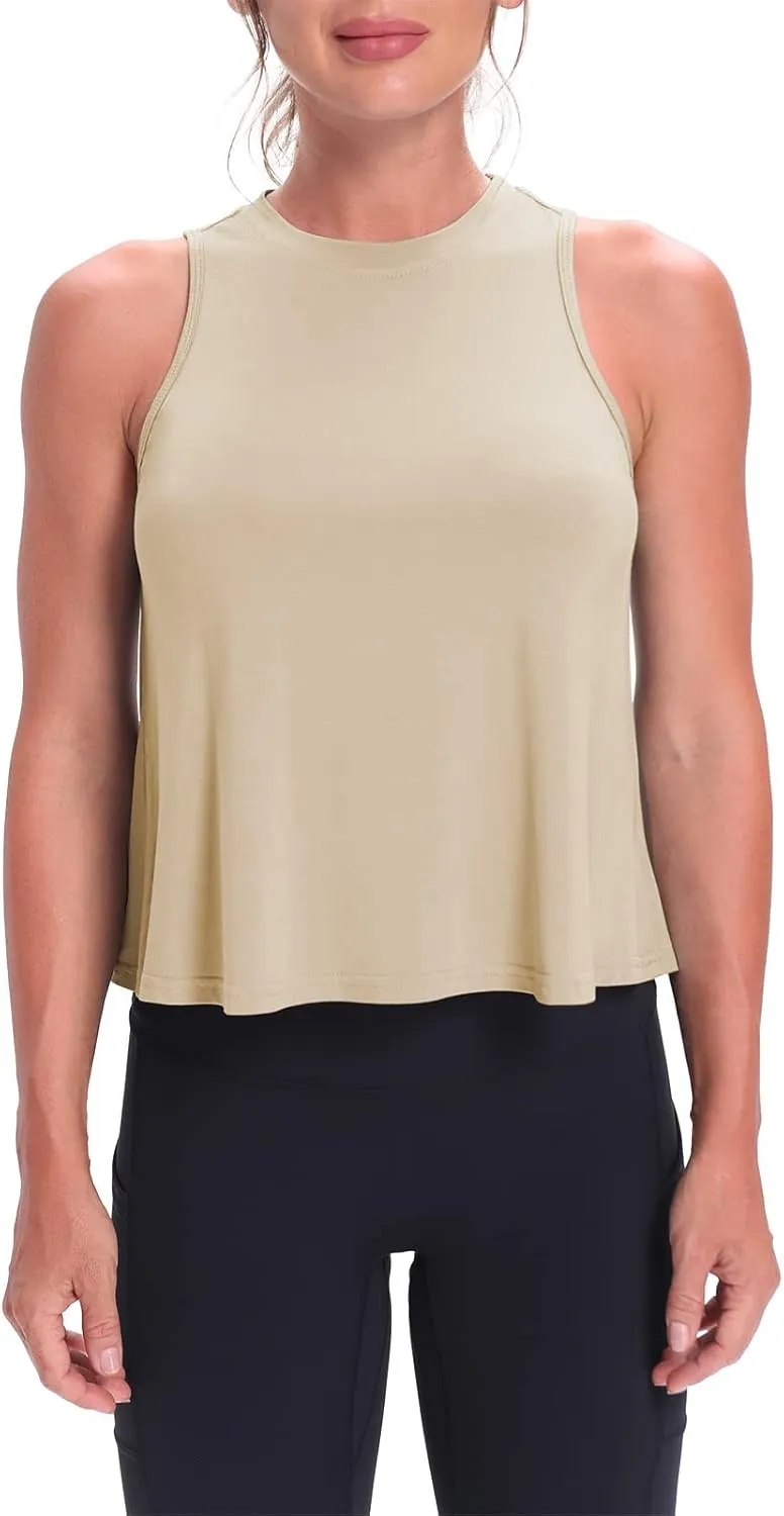 Mippo Crop Tops for Women Womens Workout Tops Flowy Cropped Tank Tops Athletic Shirts