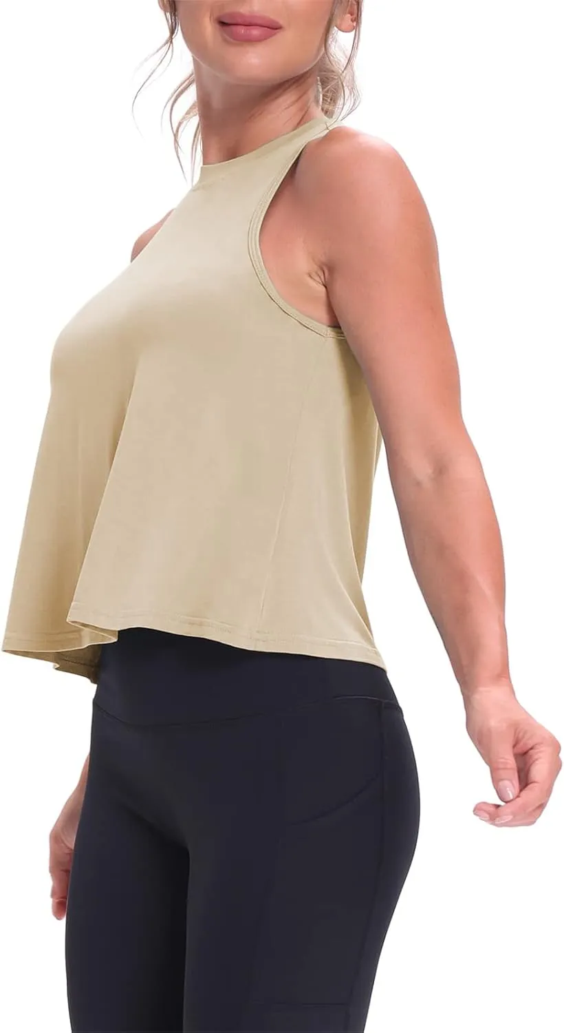 Mippo Crop Tops for Women Womens Workout Tops Flowy Cropped Tank Tops Athletic Shirts