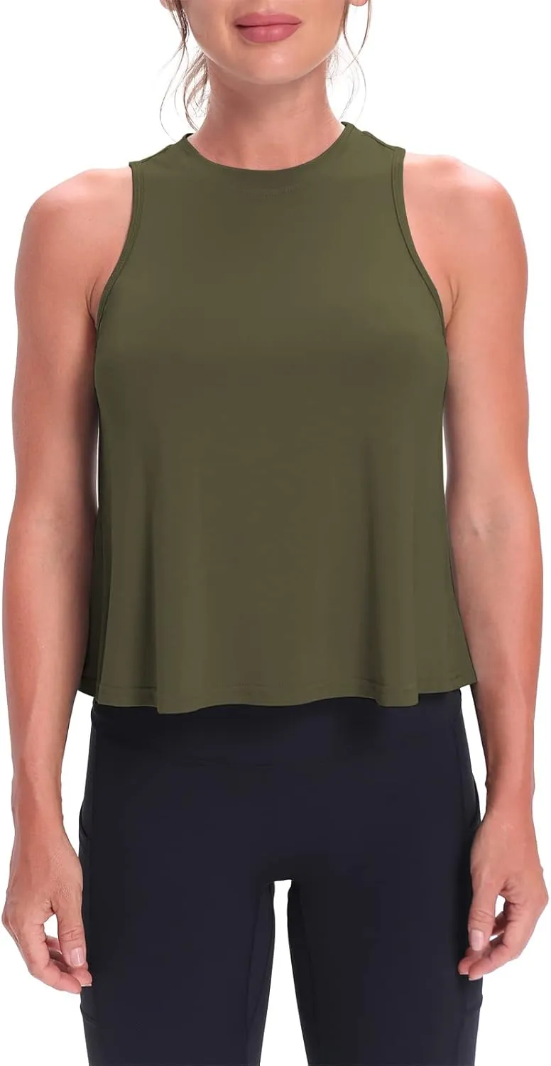 Mippo Crop Tops for Women Womens Workout Tops Flowy Cropped Tank Tops Athletic Shirts