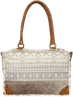 Myra Bag Symbols Upcycled Canvas & Cowhide Leather Bag S-1227