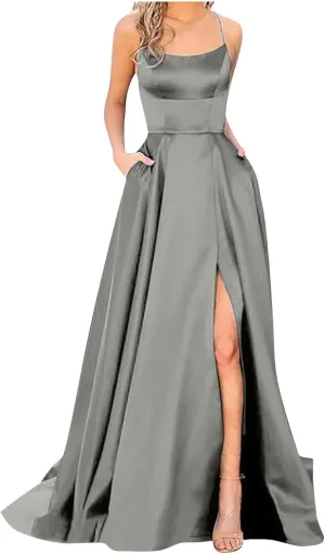 NaRHbrg Elegant Long Prom Dresses for Women 2024 Formal Dresses Ruched Sexy Bridesmaid Wedding Guest Maxi Dress Evening Dress