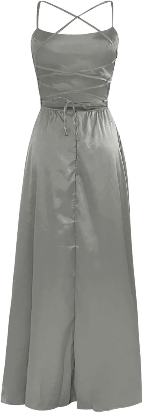 NaRHbrg Elegant Long Prom Dresses for Women 2024 Formal Dresses Ruched Sexy Bridesmaid Wedding Guest Maxi Dress Evening Dress