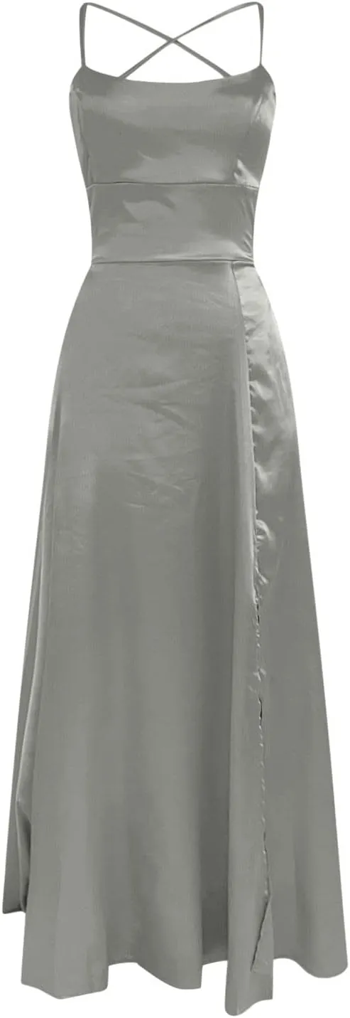 NaRHbrg Elegant Long Prom Dresses for Women 2024 Formal Dresses Ruched Sexy Bridesmaid Wedding Guest Maxi Dress Evening Dress