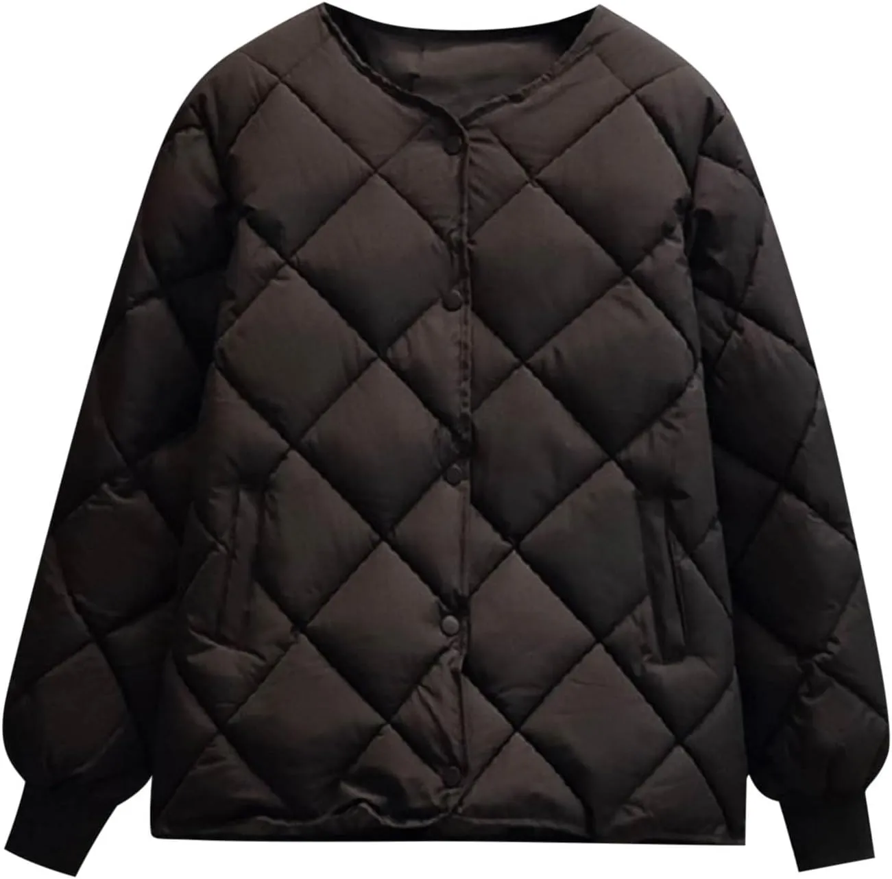 NATHGAM Women's Lightweight Short Puffer Coats Diamond Winter Warm Cotton Qulited Bomber Jacket Casual Button Padded Jacket
