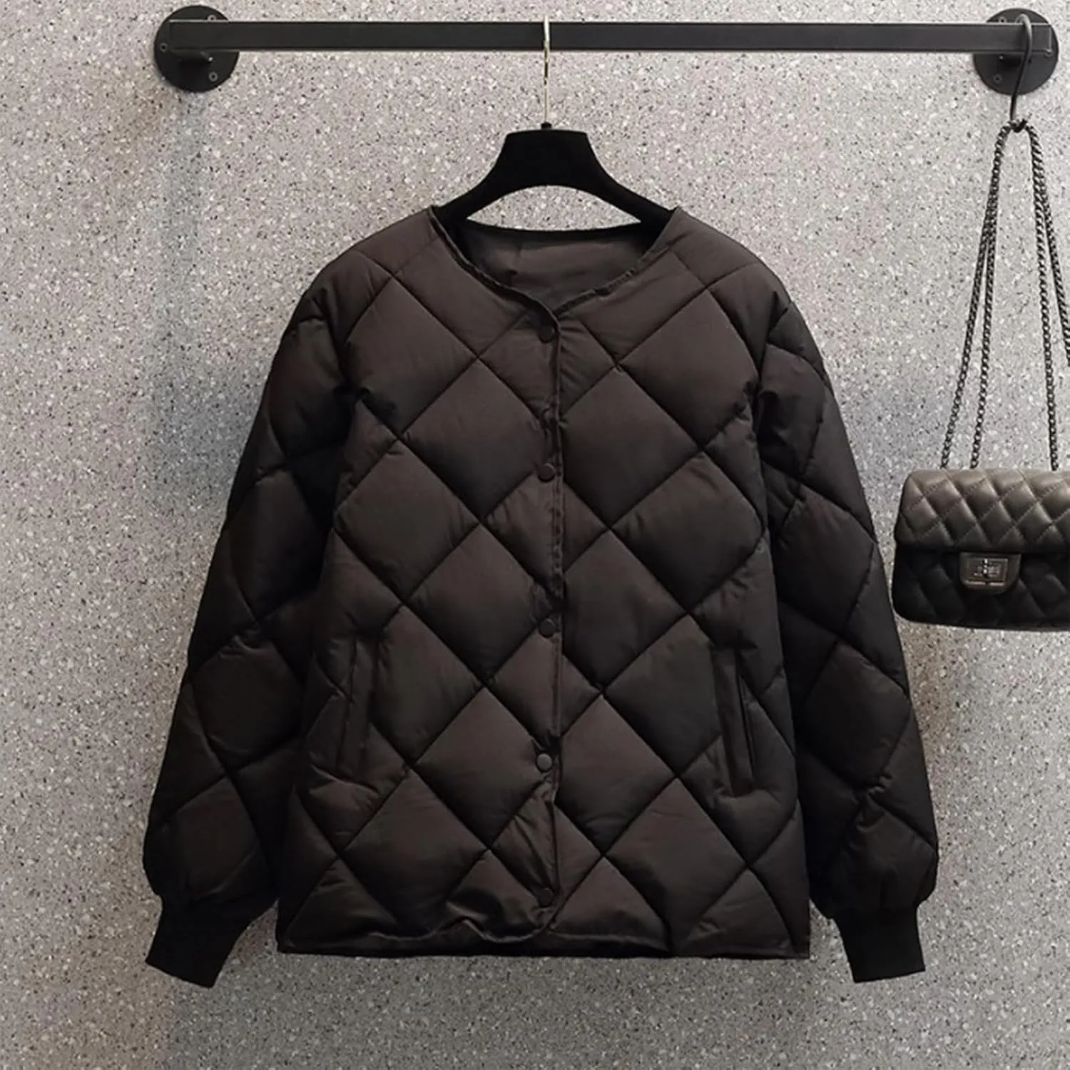 NATHGAM Women's Lightweight Short Puffer Coats Diamond Winter Warm Cotton Qulited Bomber Jacket Casual Button Padded Jacket