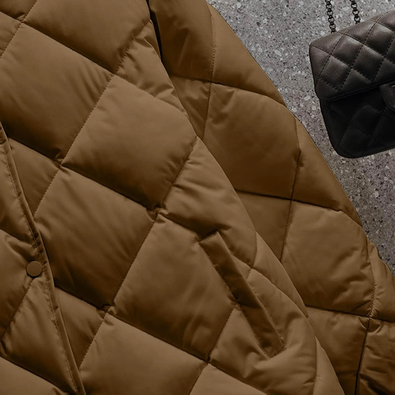 NATHGAM Women's Lightweight Short Puffer Coats Diamond Winter Warm Cotton Qulited Bomber Jacket Casual Button Padded Jacket
