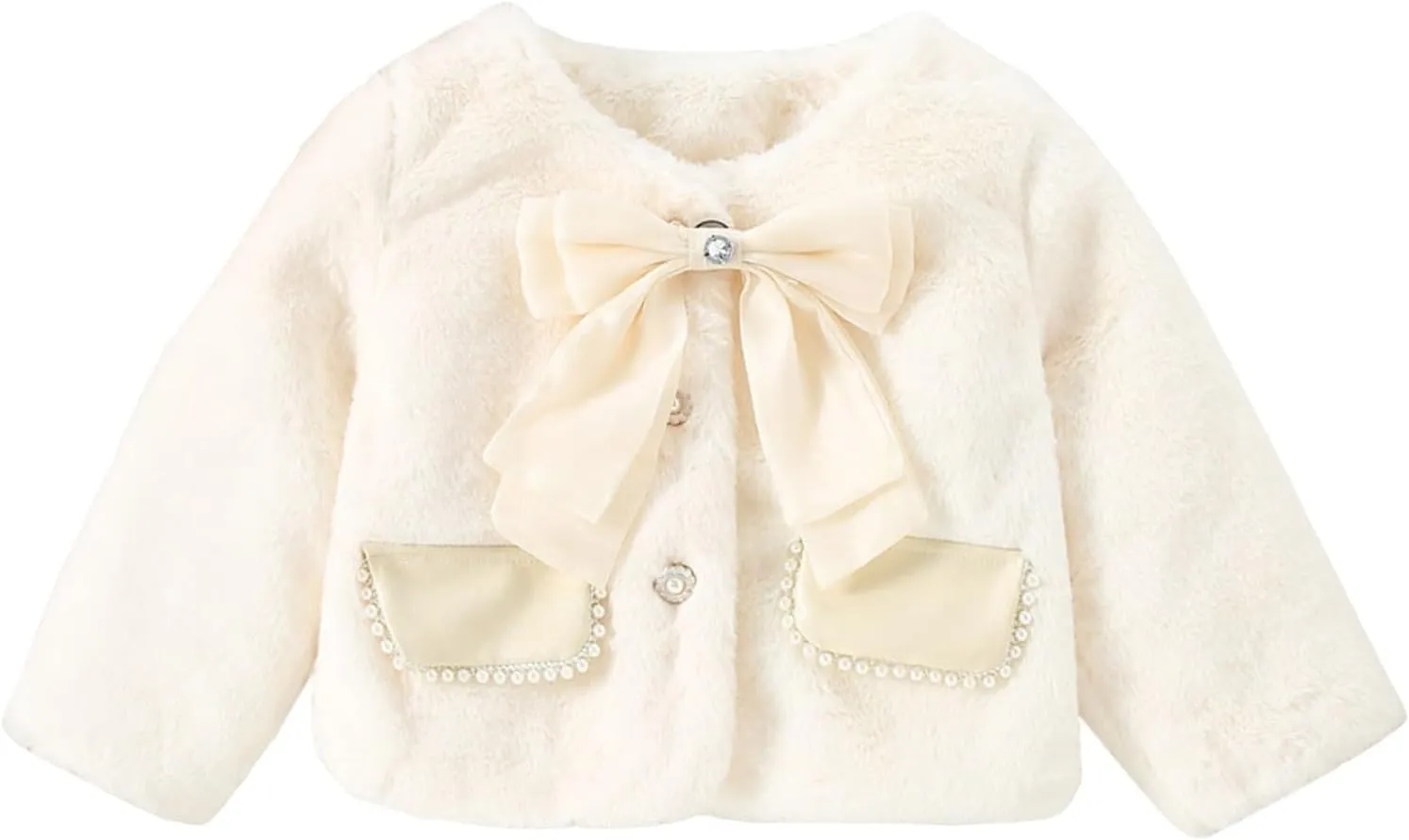 Newborn Baby Girls Warm Cloak Coat Cute Winter Furry Cape Jacket Fluffy Fleece Outwear Long Sleeve Sweet Outfit with Bowknot