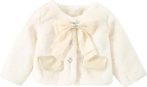 Newborn Baby Girls Warm Cloak Coat Cute Winter Furry Cape Jacket Fluffy Fleece Outwear Long Sleeve Sweet Outfit with Bowknot