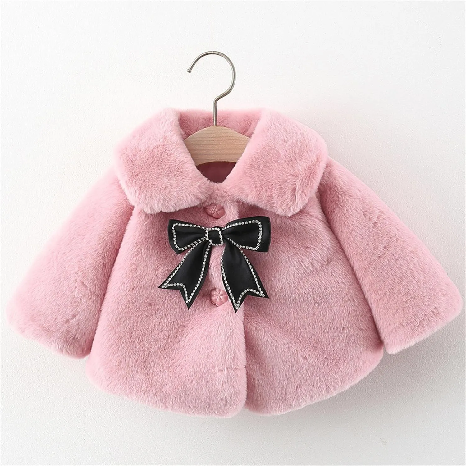 Newborn Baby Girls Warm Cloak Coat Cute Winter Furry Cape Jacket Fluffy Fleece Outwear Long Sleeve Sweet Outfit with Bowknot