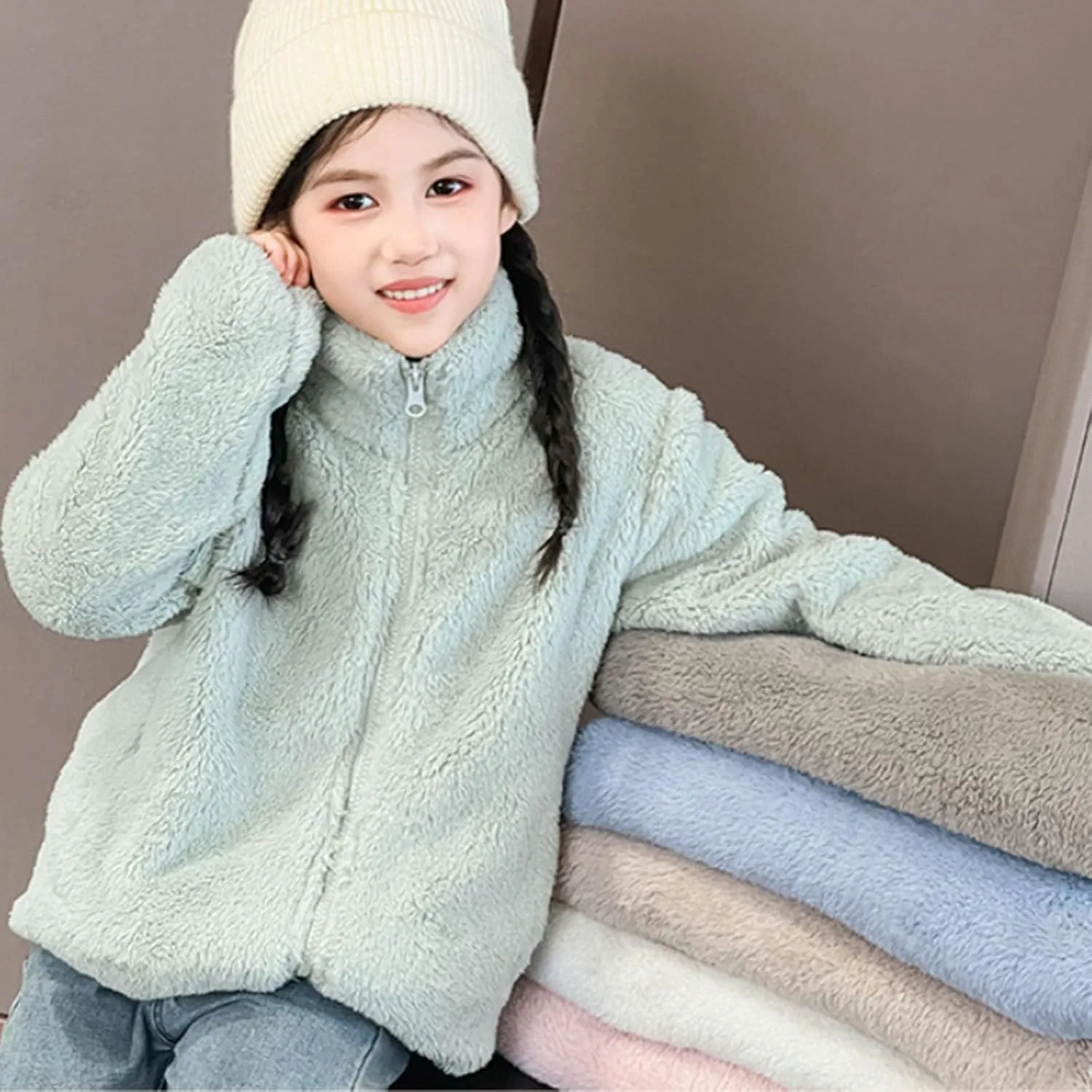 Newborn Baby Girls Warm Cloak Coat Cute Winter Furry Cape Jacket Fluffy Fleece Outwear Long Sleeve Sweet Outfit with Bowknot