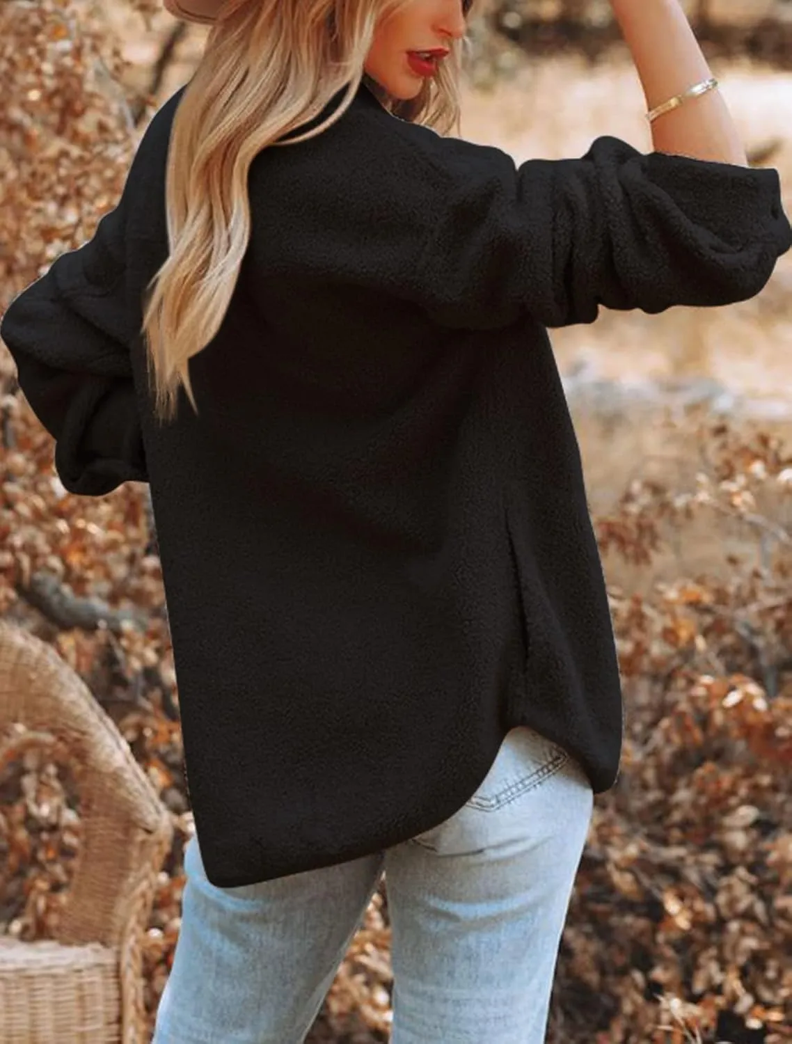 Nirovien Womens Oversized Fleece Jakcets Button Down Sherpa Shacket Fuzzy Coats Casual Warm Teddy Outwear with Pockets