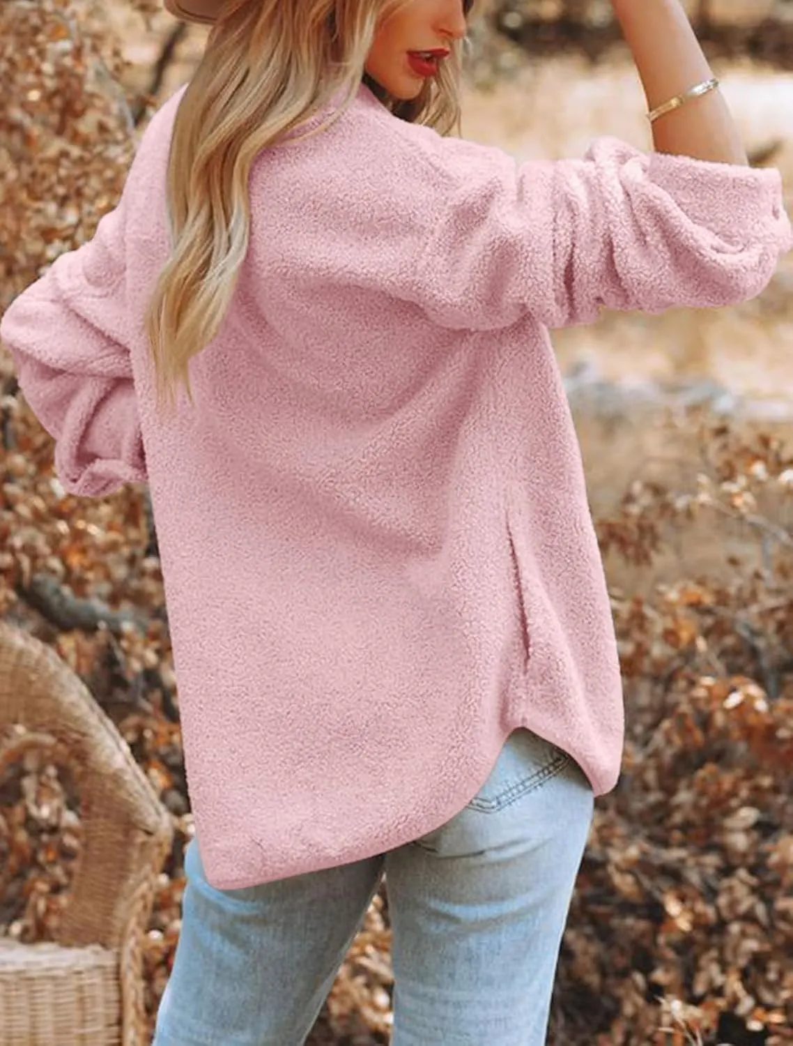 Nirovien Womens Oversized Fleece Jakcets Button Down Sherpa Shacket Fuzzy Coats Casual Warm Teddy Outwear with Pockets