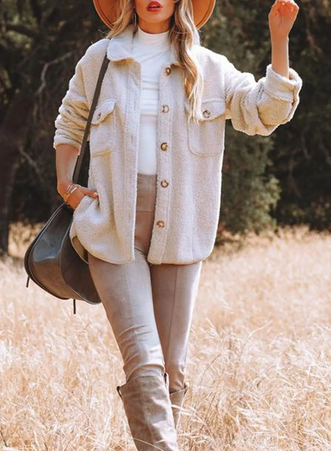 Nirovien Womens Oversized Fleece Jakcets Button Down Sherpa Shacket Fuzzy Coats Casual Warm Teddy Outwear with Pockets