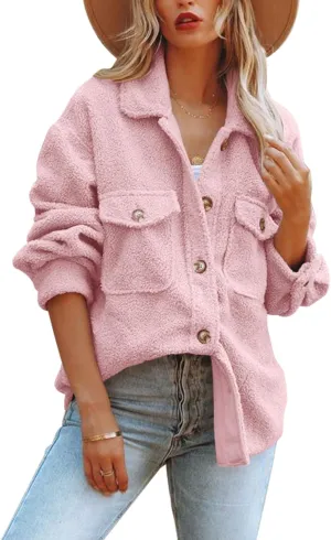 Nirovien Womens Oversized Fleece Jakcets Button Down Sherpa Shacket Fuzzy Coats Casual Warm Teddy Outwear with Pockets