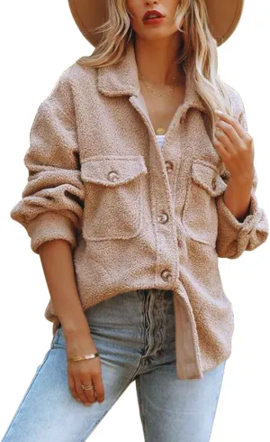 Nirovien Womens Oversized Fleece Jakcets Button Down Sherpa Shacket Fuzzy Coats Casual Warm Teddy Outwear with Pockets
