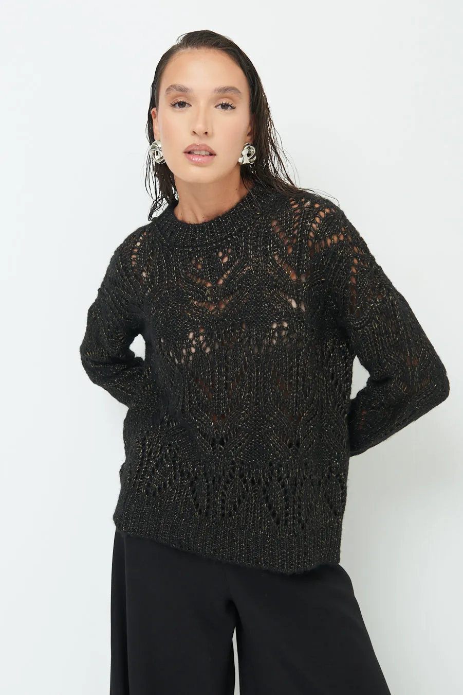 Open-knit textured sweater wholesale